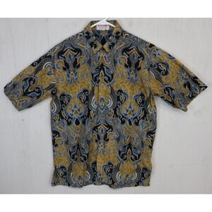 Nusa Dua Batik 3 Pocket Button Front Shirt Brown Black Blue Paisley M 15 1/2